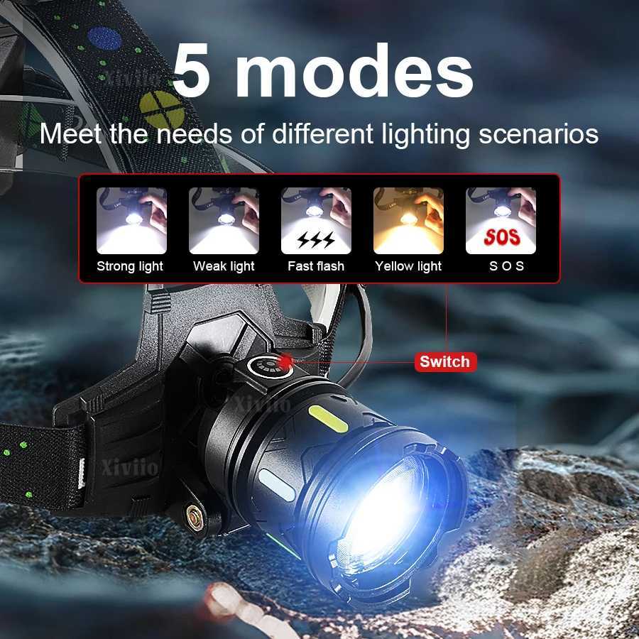 980000000LM High Power LED Headlamp Head Flashlight Long Shot 6000M 18650 Fishing Hunting Work Head Torch Rechargeable Headlight H260307
