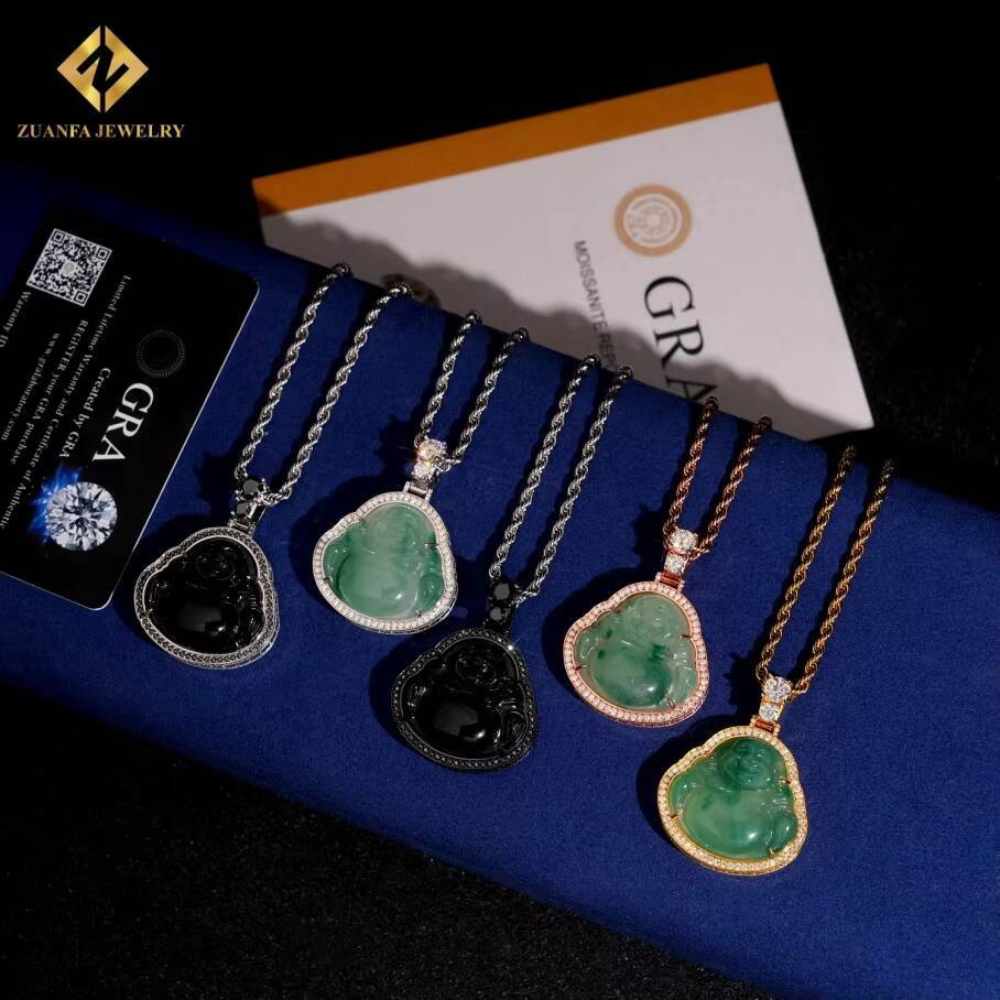 New Arrival Moissanite Pendant Jade Buddha Statue Pendant 925 Sterling Silver Pendant Ice Out VVS Moissanite Pass Diamond Tester