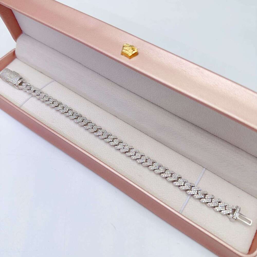 European and American cross-border 925 silver necklace with 8mm moissanite double row diamonds, Cuban chain, high-end quality hip-hop jewelry