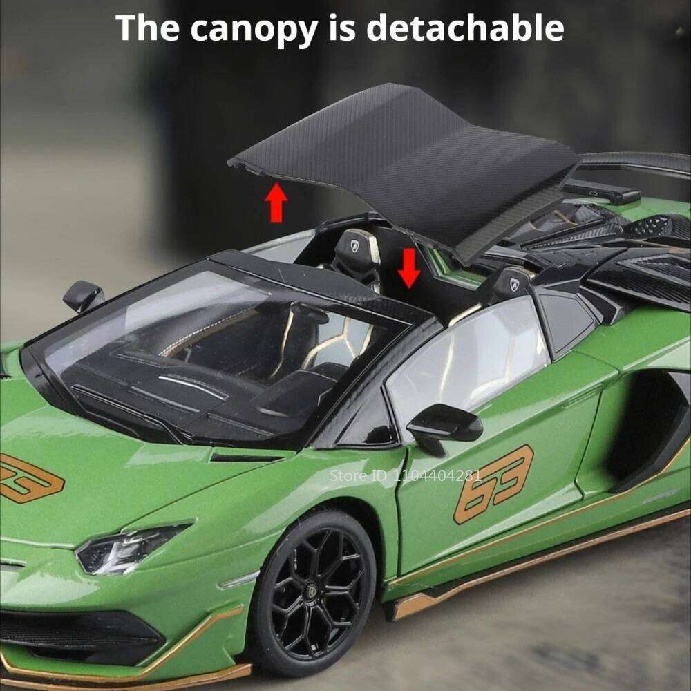 1:24 Lambor SVJ63 SCV12 Miniature Model Alloy Diecast Sports Car Toys Sound Light Pull Back Doors Opened Vehice Children's Gifts Z260306