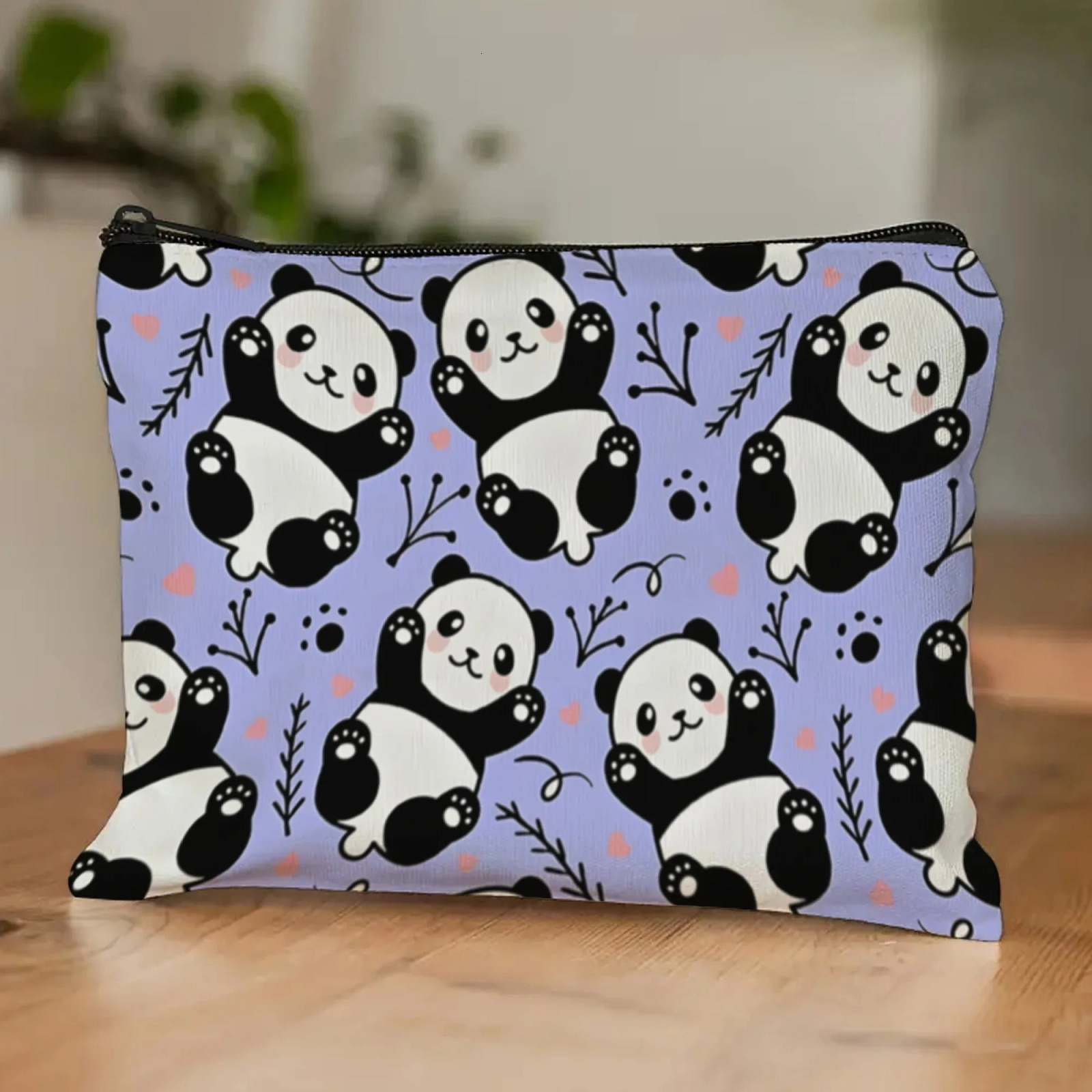Cute Panda Print Purple Cosmetic Bag Travel Makeup Organizer Portable Toiletry Skin Care Sundries Beauty Storage 260307