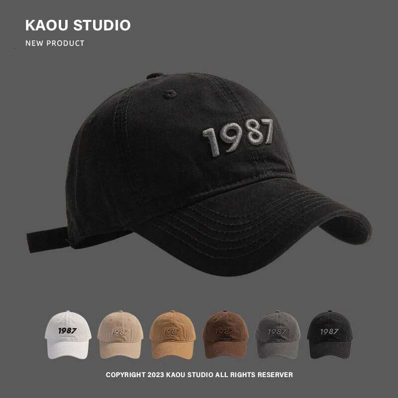 Men's 1987 Embroidered Baseball Quality Deep Top Curved Brim Peaked Cap Female Spring and Autumn All-Match Y260304