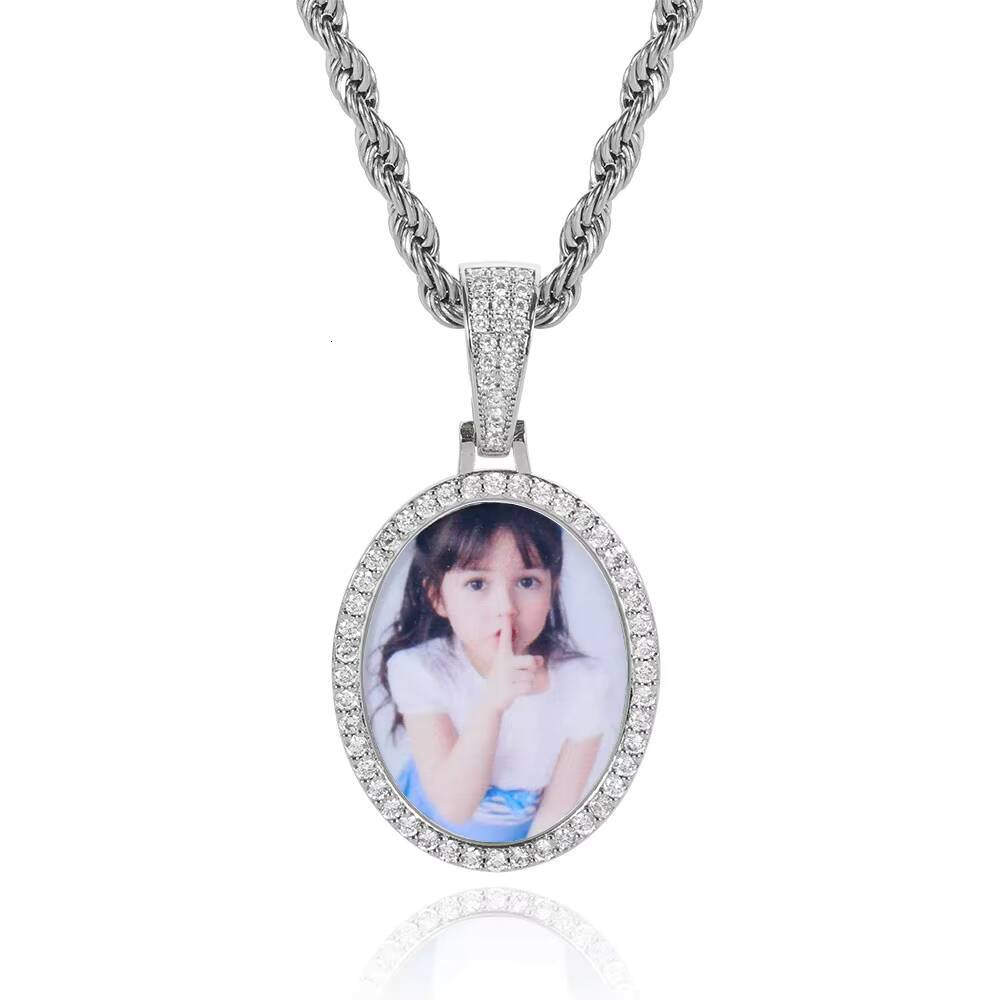 Hip-Hop S925 Silver Moissanite Commemorative Oval Photo Pendant Trend Fashion Jewelry Accessories