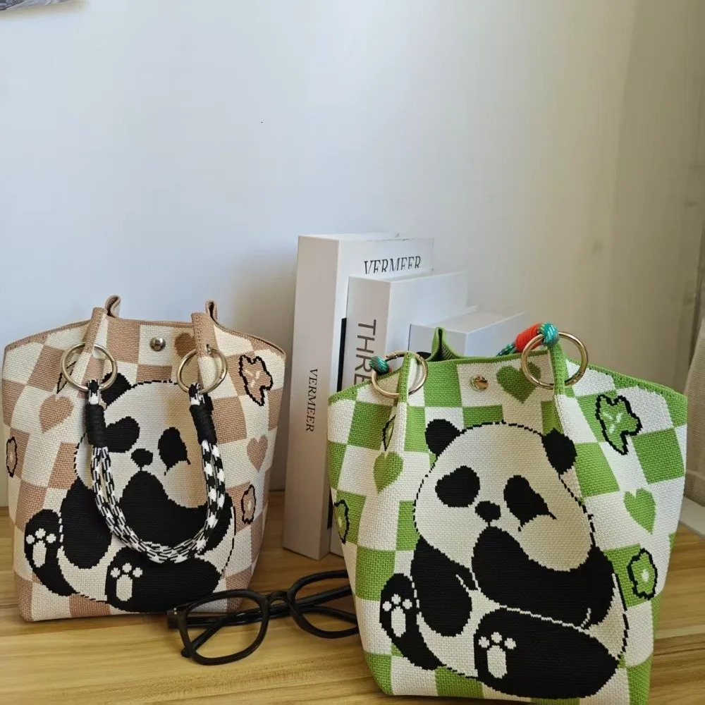 Cute Cartoon Panda Handbag Portable Knitted Tote Bag Large Capacity Multifunctional Bucket Women 260307