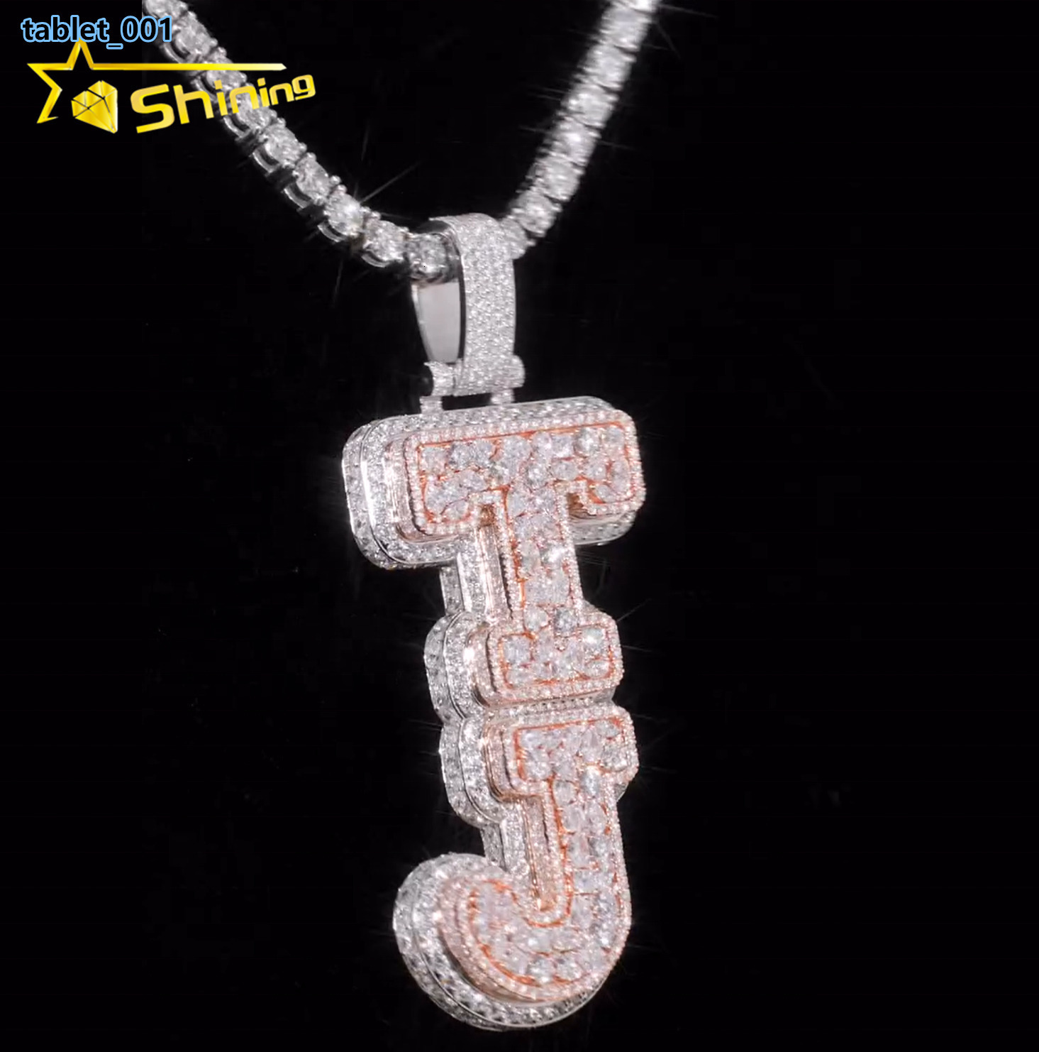 Customized Personal Rapper 3D Jewelry 925 Silver Charms Trendy Pendant Fully Iced Out Moissanite Letter Initial Hip Hop Pendant