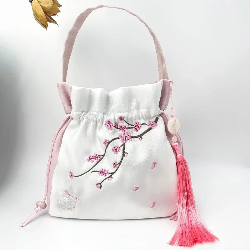 Chinese Style Retro Drawstring Bucket Bag Embroidered Lace Flower Shoulder Womens Crossbody Tophandle Bags Coin Purses 260307