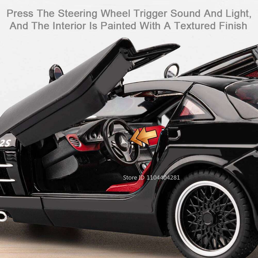 1:24 SLR 722S GT Alloy Sports Car Model Diecast Toy with Sound Light Pull Back Doors Opened Miniature Cars Boy Christmas Present Z260307