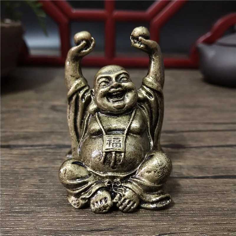 Chinese Bronze Color Lucky Laughing Buddha Statue Feng Shui Decor for Home OfficeT260307