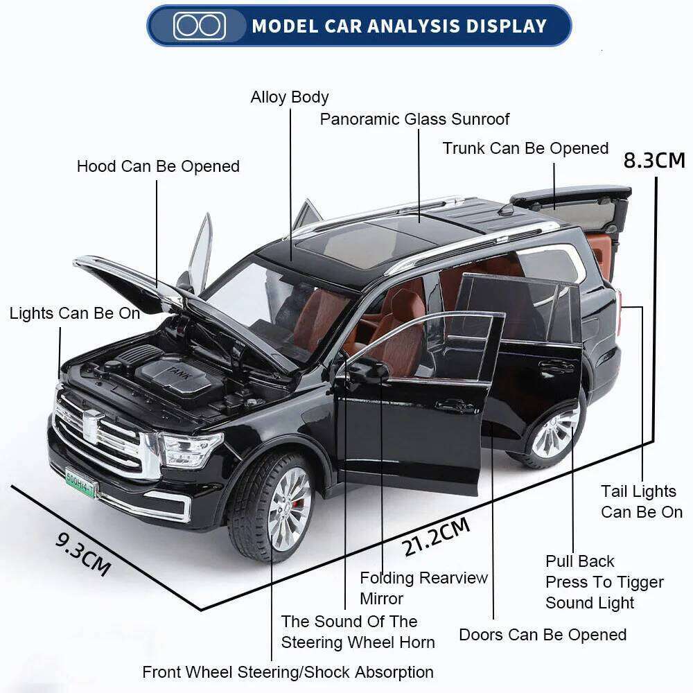 1:24 Haval X-DOG TANK 500 Alloy SUV Car Model Toy 6 Doors Opened Sound Light Pull Back Front Wheel Steering Vehice Friend's Gift Z260306