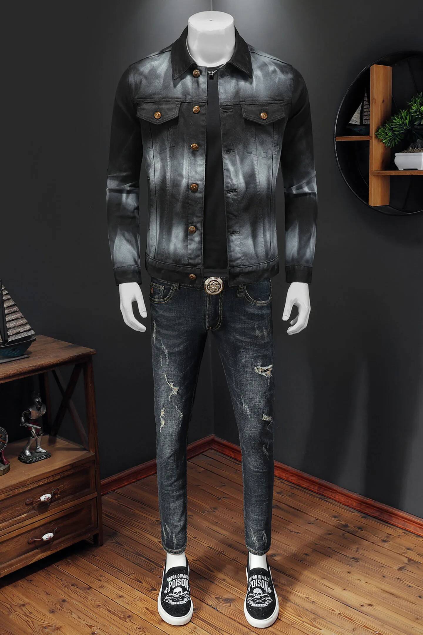 Spring Autumn Men's European gradient Denim Jacket Male American Retro High Quality Slim Fit Bomber Jeans Coat