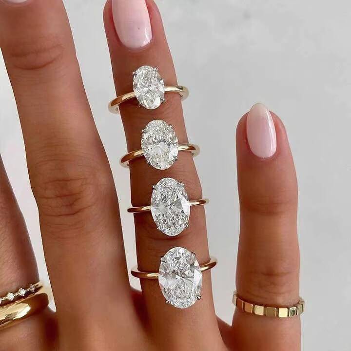 VOAINO Luxury International Standard Ring Size 9k/Pt950 1 CT Radiant Cut Diamond Four Claw Prong Gold Ring for Women