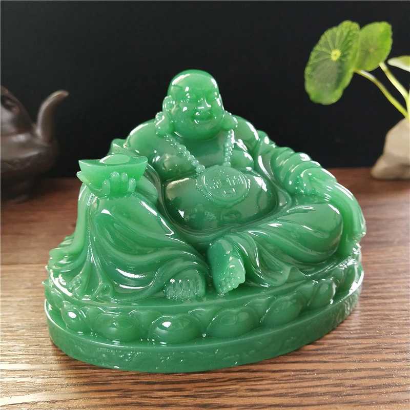 Laughing Buddha Statue Chinese Feng Shui Man made Jade Maitreya Sculpture for Home DecorationT260307