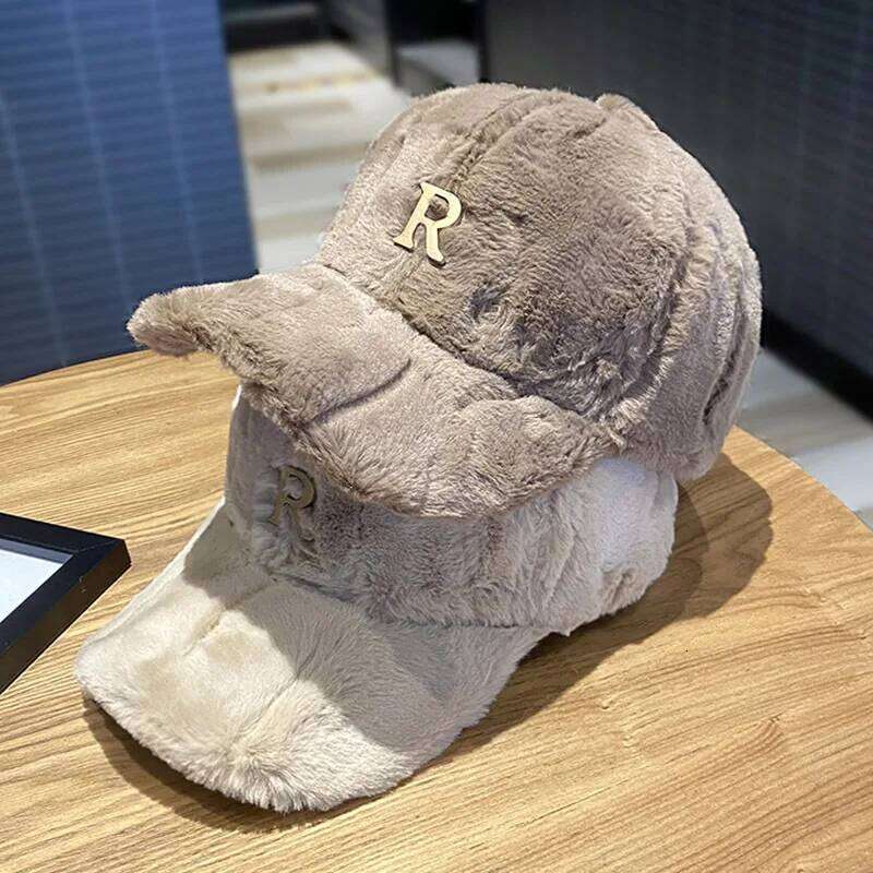 Autumn Winter Baseball Hats For Women Faux Thickened Warm Plush Snapback Cap Metal Letter Fashion Accessories New Y260304