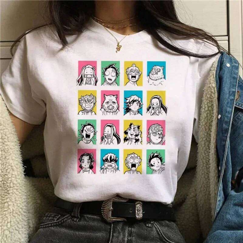 Japanese Anime T-shirt Demon Slayer Oversize Women Clothing Nezuko Kawaii Tees Tanjirou O-Neck Graphic Female Tshirt Manga Tops XJ260306 XJ260306