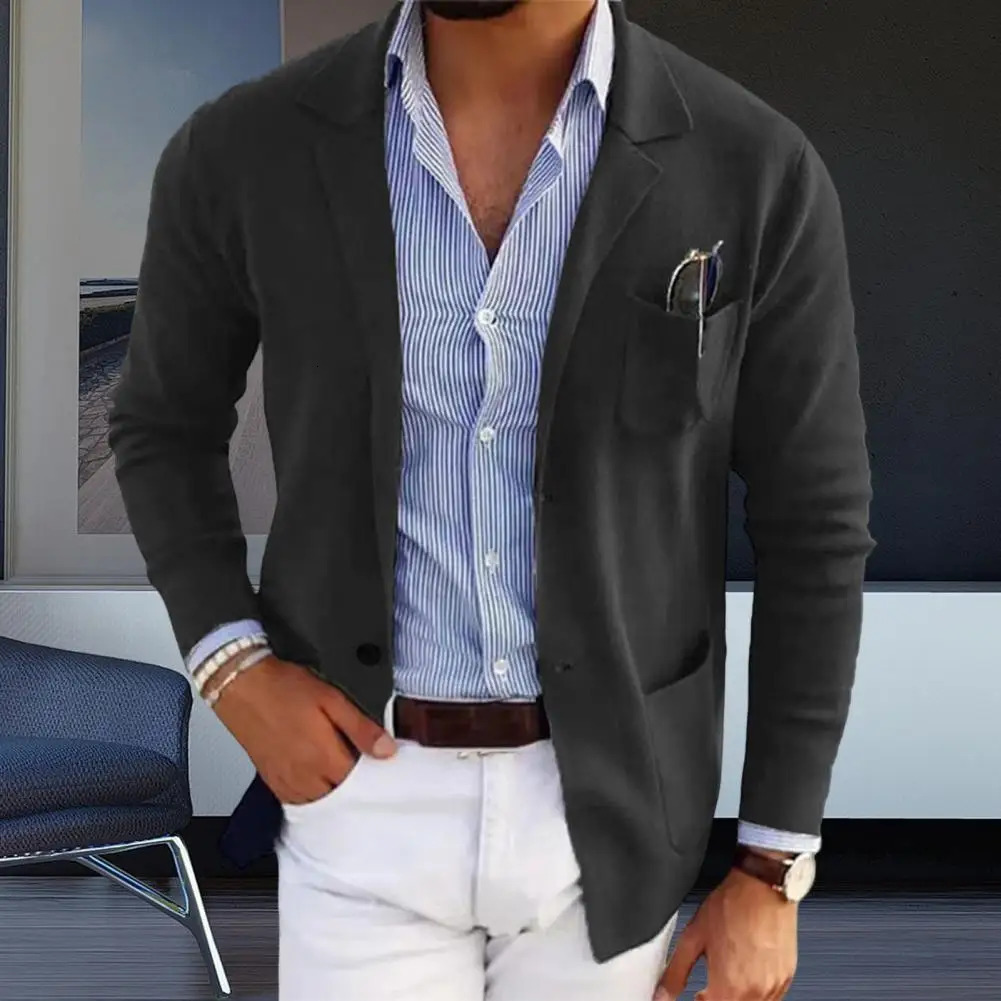 Casual Men Blazers Solid Color Lapel Long Sleeve Single-Breasted Suit Coat Business Outerwear Suit Jacket With Pockets 260306