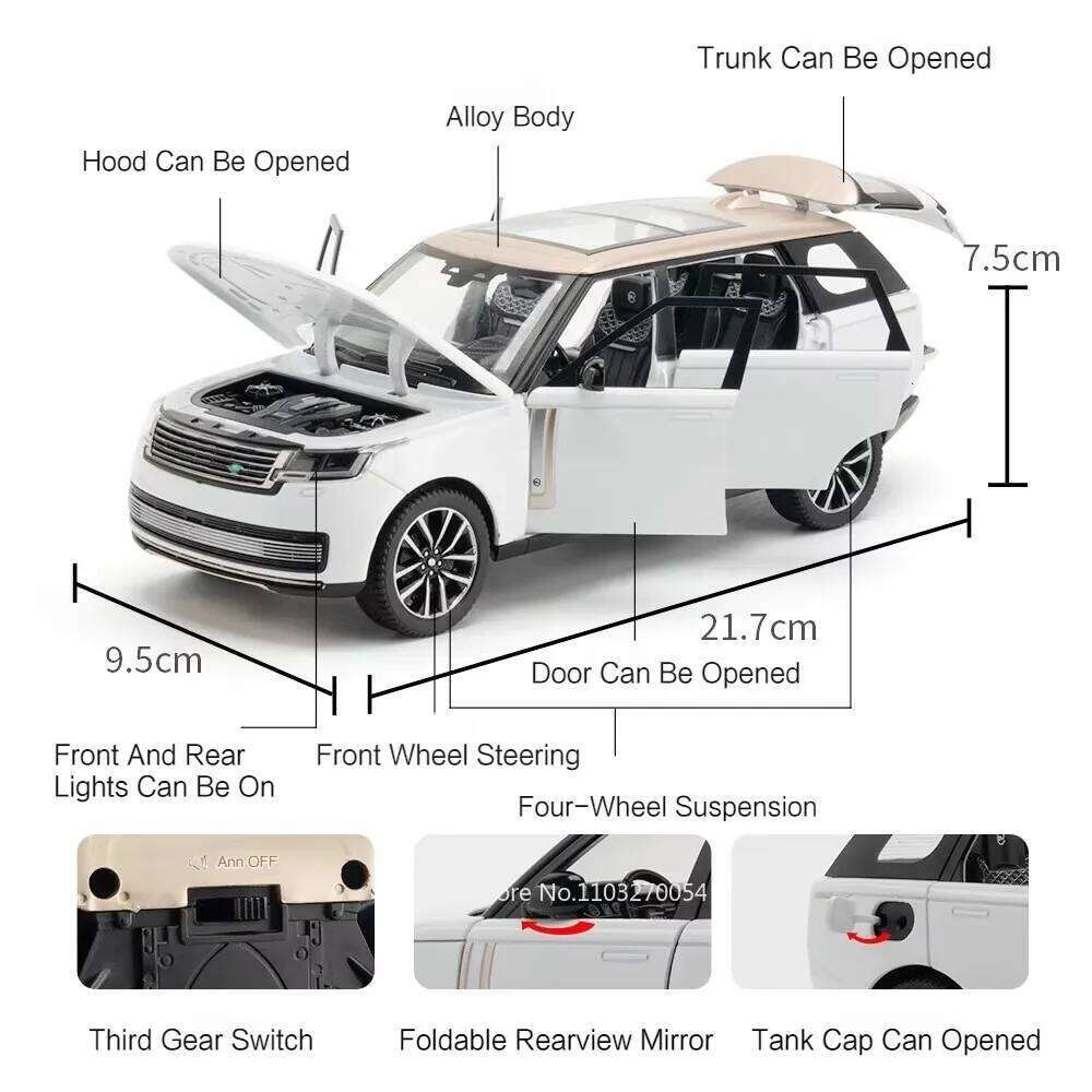 1:24 Land Range Rover SV 2022 Defender Alloy Model Diecast Toys Car Doors Opened Sound Light Pull Back Cars Adult Boy Gift Z260306
