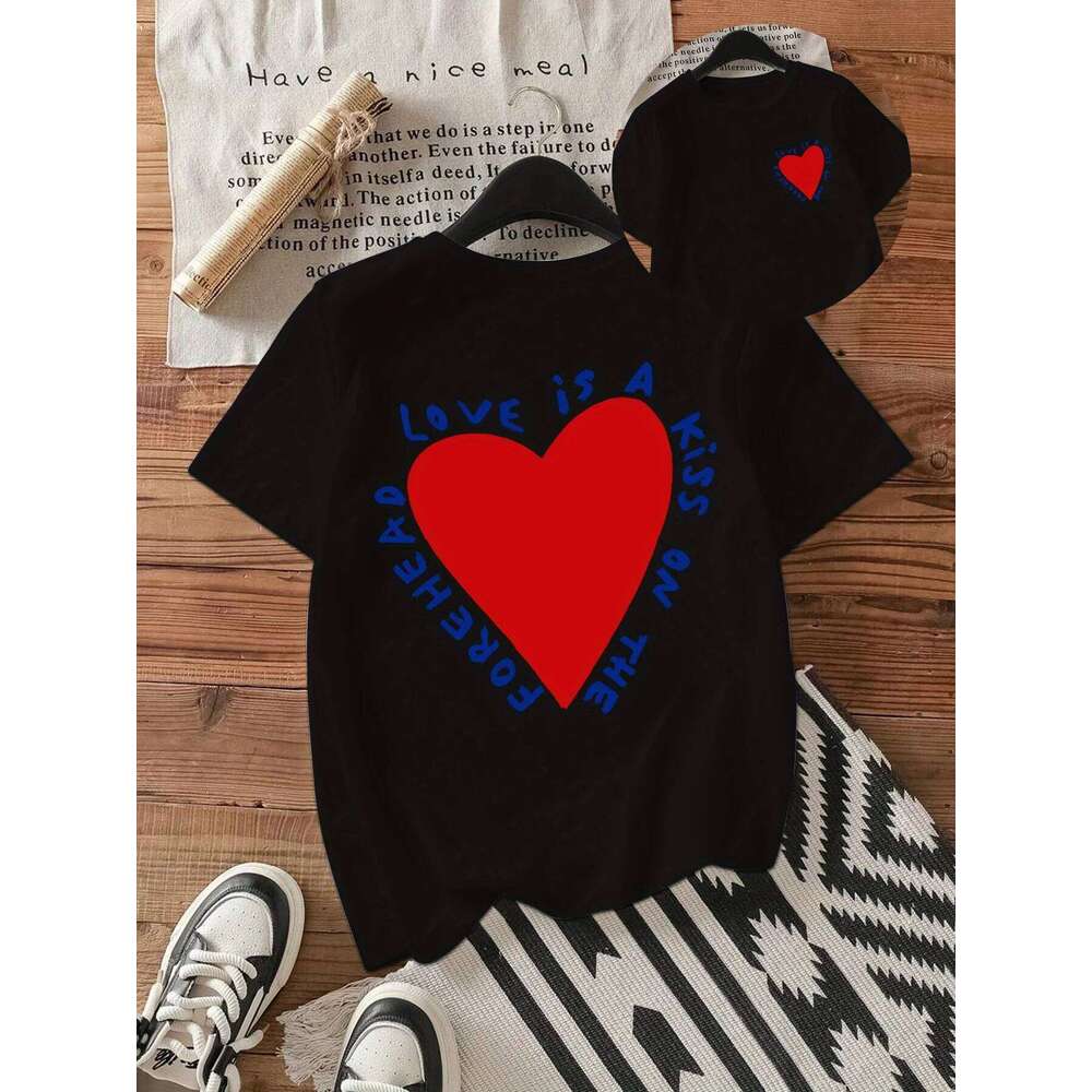 Women'S Crew Neck Short Sleeve Geometric Heart Print Regular All-Season Comfort Tee for Casual Attire Aesthetic Clothes XJ260306