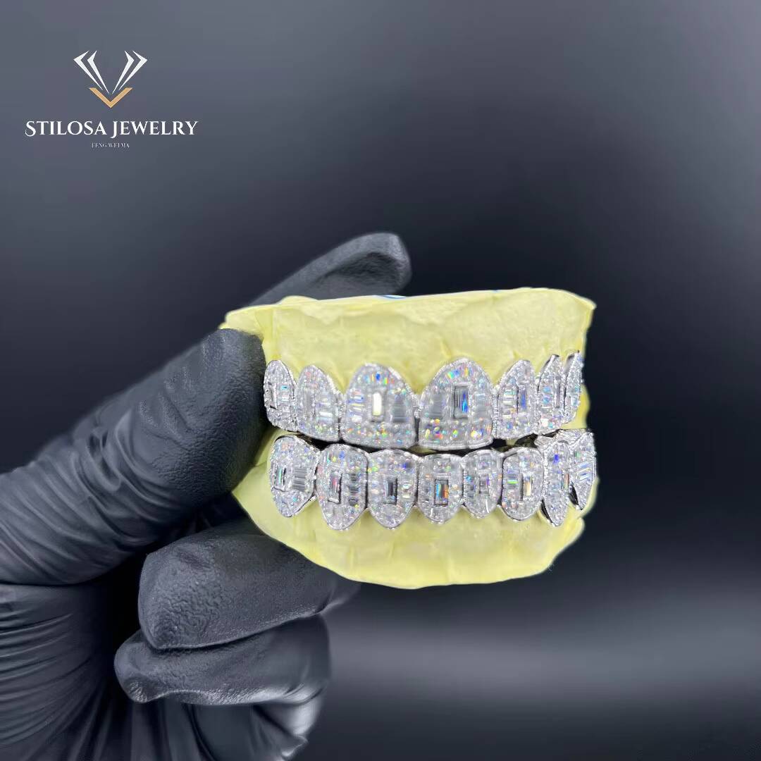 10K 14K 18K Vvs Moissanite Grillz Custom Gold Teeth Grillz With Round Brilliant Cut Hip Hop Diamond Grillz for Men Women