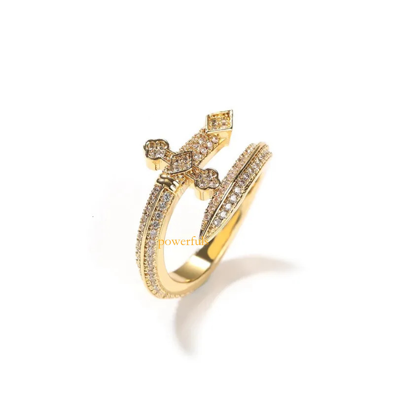 Mens Hip Hop Cross Jewelry Sword of Justice Vintage Ring High Quality Fashion Diamond Iced Out Gold Rings