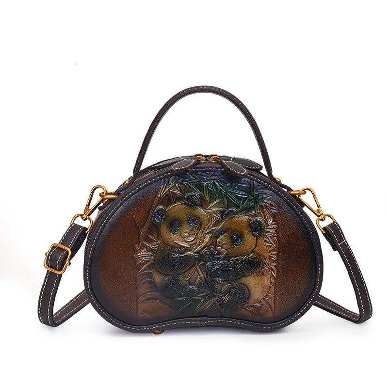 Chinese Style Shoulder Crossbody Bags For Women Leather Vintage Aesthetic Bag Large Capacity Panda Print Tote 260307