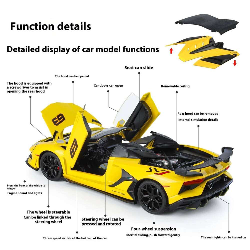 Large 1/18 Aventador SVJ Supercar Model Simulation Interior Details Adult Collection Ornaments Boy Gift Halloween Toys Z260306