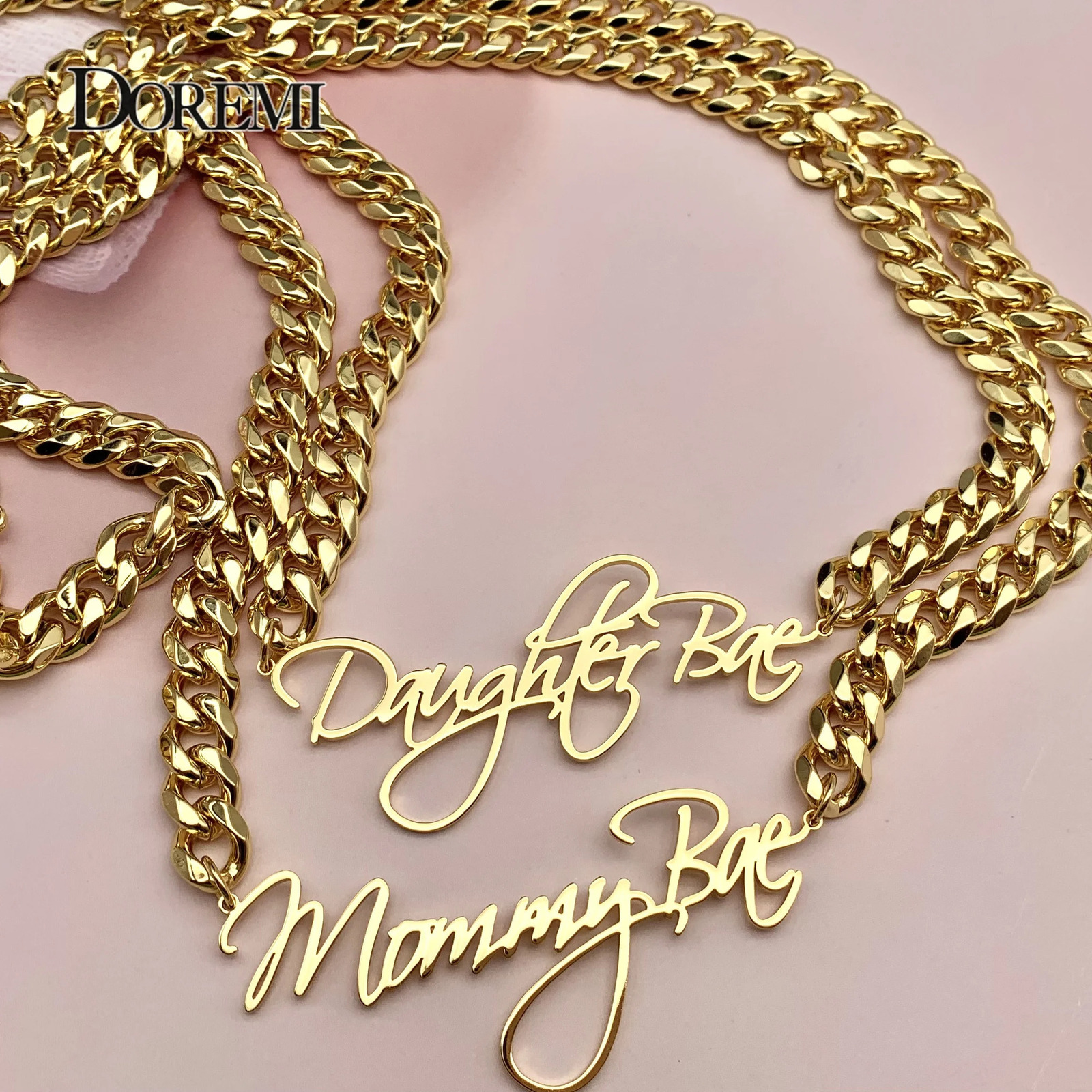 DOREMI 8mm Cuban Custom Name Pendant Personalized Necklace Thick Chain Customized Cursive Nameplate Necklaces Women Gift 260302