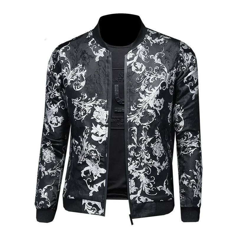Stand-up Collar Embroidery Vintage Print Jackets 2025 Pattern Men Bombers Slim Fit Casual Jacket Coats