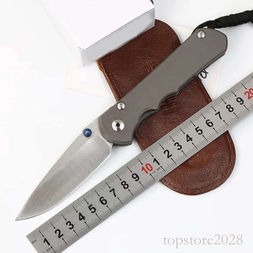 High End CR pocket knife 25 Pocket Folding Knife S35vn Drop Point Satin Blade CNC TC4 Titanium Alloy Handle With Leather Sheath