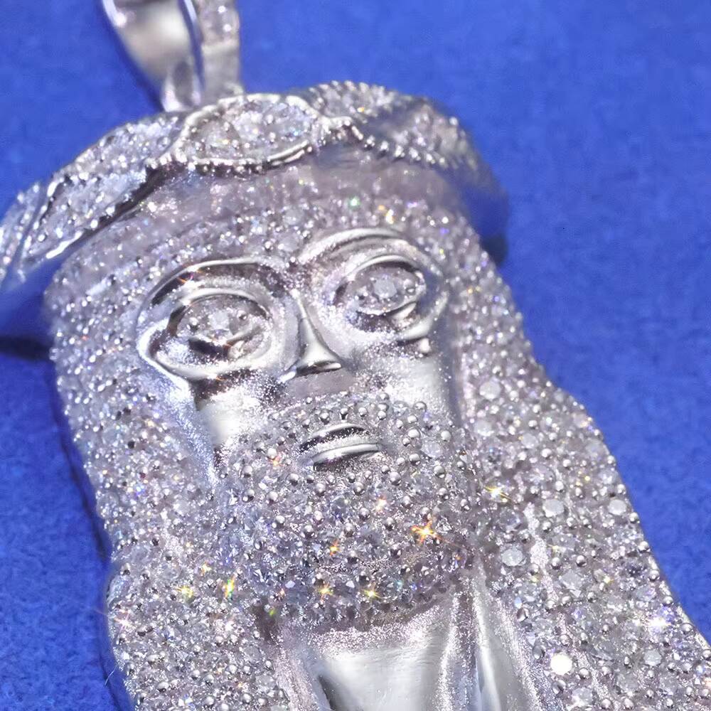 Fine Hip Hop Jewelry Men Christian 18K Gold Plated 925 Sterling Silver VVS Moissanite Brilliant Cut Iced Jesus Head Pendant