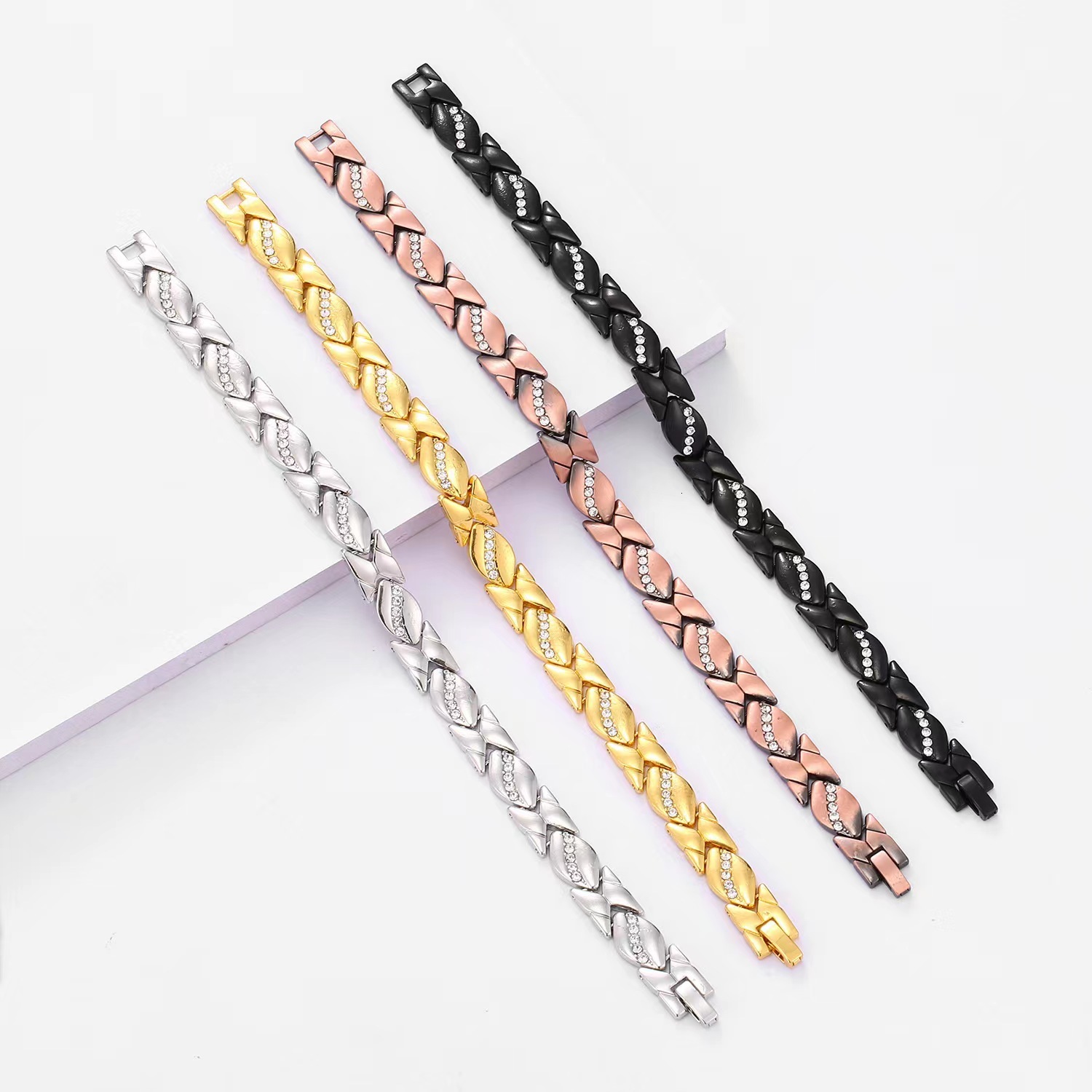 Luxury Brand Designer Jewelry Diamond Magnetic Stripe Antique Red Copper Brushed Adjustable Designer Bracelet For Couples