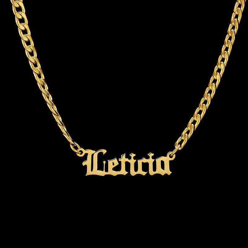 925 silver custom-made ancient English name necklace, stainless steel NK chain, party event real gold-plated necklace