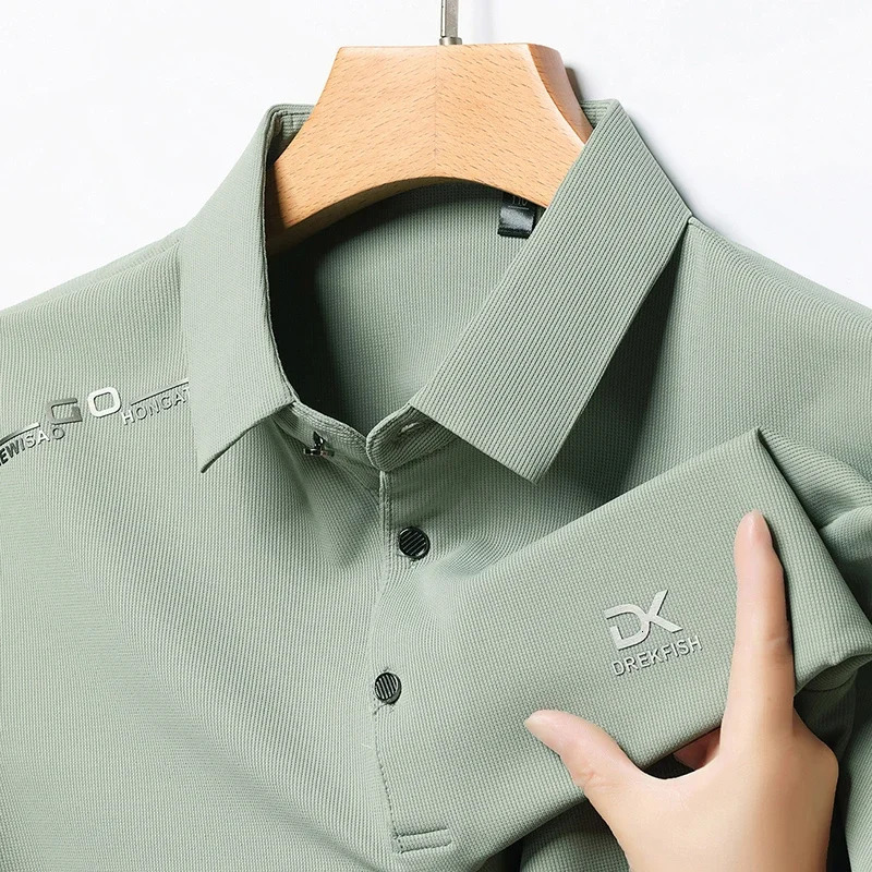 Mens Summer Short Sleeve Polo Shirts Solid Teal Embroidered Casual Sports Breathable Tops 260304