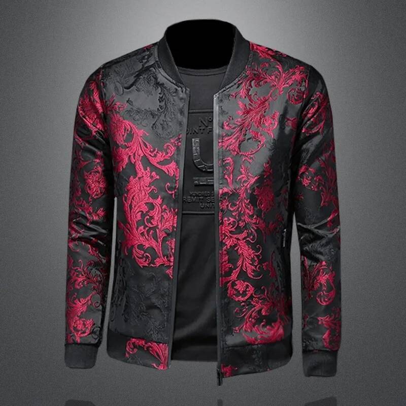 Stand-up Collar Embroidery Vintage Print Jackets 2025 Pattern Men Bombers Slim Fit Casual Jacket Coats