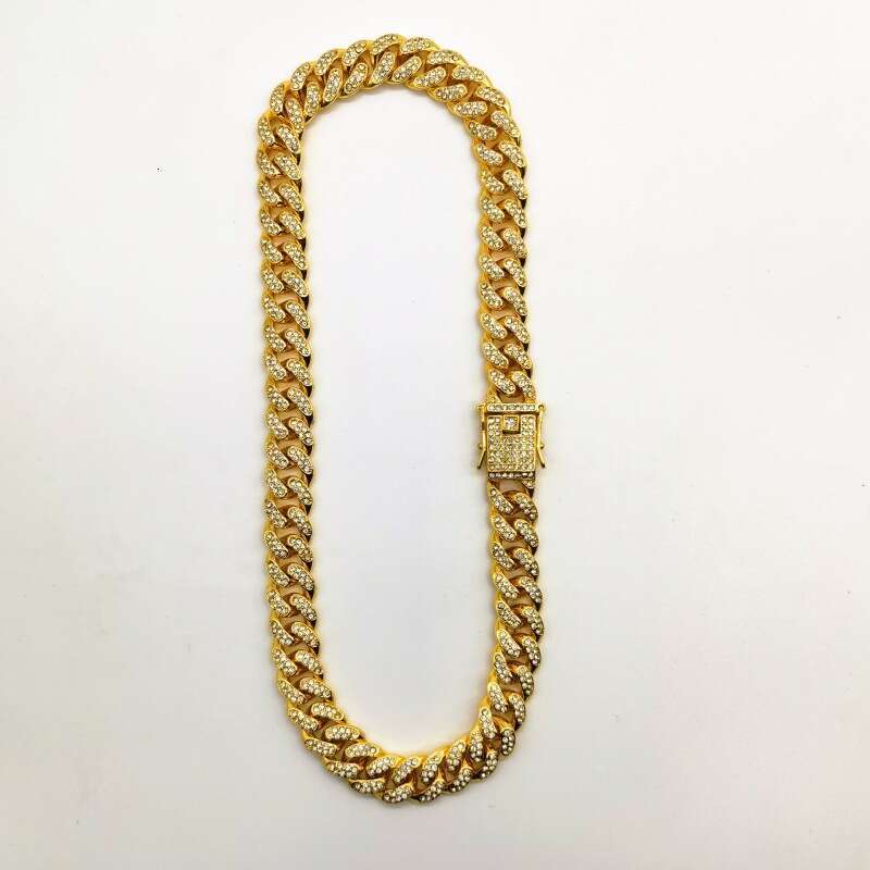 European American alloy men's Cuban chain, fully studded with diamonds, quality, 12mm, hip-hop style, cross-border wholesale, cool and high quali