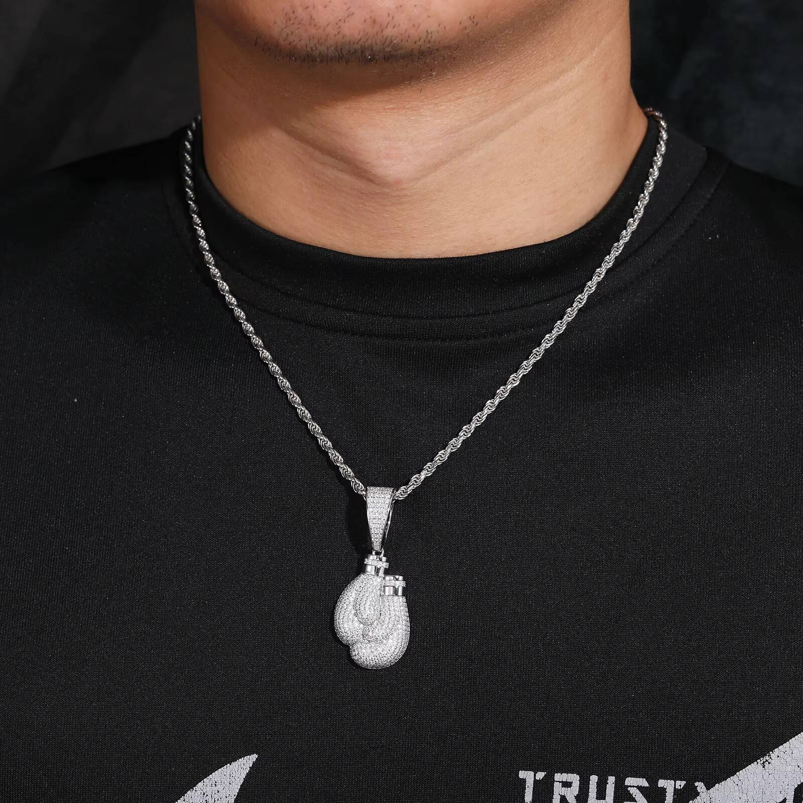 Luxury Boxing Gloves Pendant for Men 925 Sterling Silver With Moissanite GRA Certificate Sports Jewelry Gift