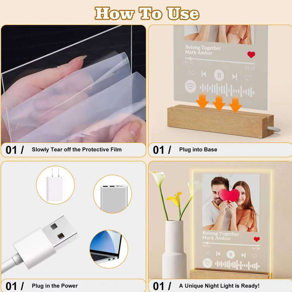 Customized Spotify Music Plaque For Anniversary Valentine Day Personalized Acrylic Photo Frame Lamp Copule Romantic Gifts H260306
