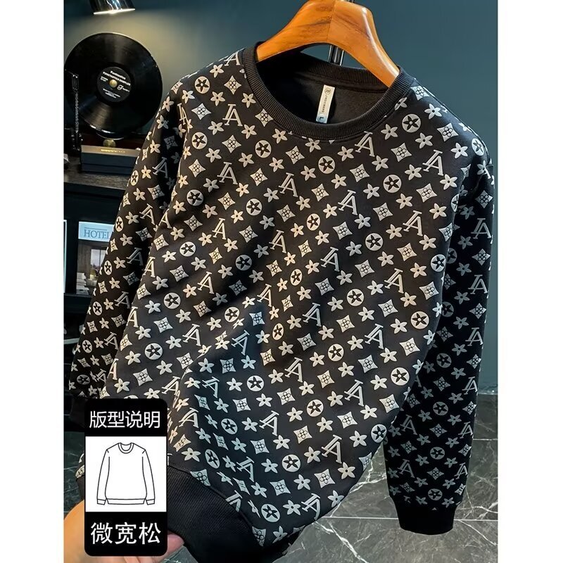 Luxury Brand Designer Clothes Autumn And Winter Jacquard Sweatshirt For Men, New Korean-Style Round-Neck Loose Top For Spring And Autumn, Hong Kong Fa