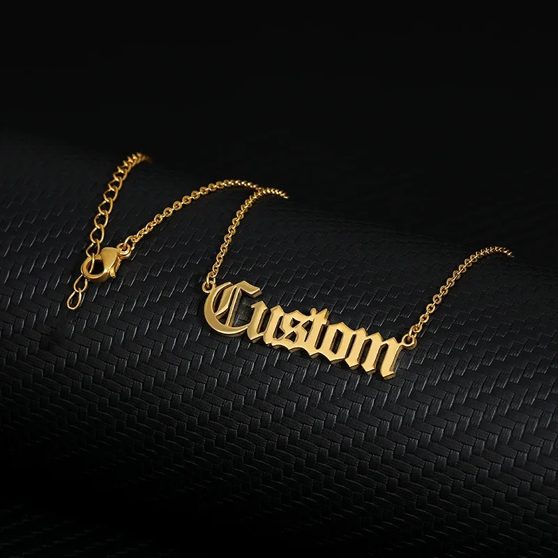 Old English Custom Name Necklaces For Women Men Stainless Steel Customized Necklace Pendant Personalized Goth Neck Chain Jewelry 260302