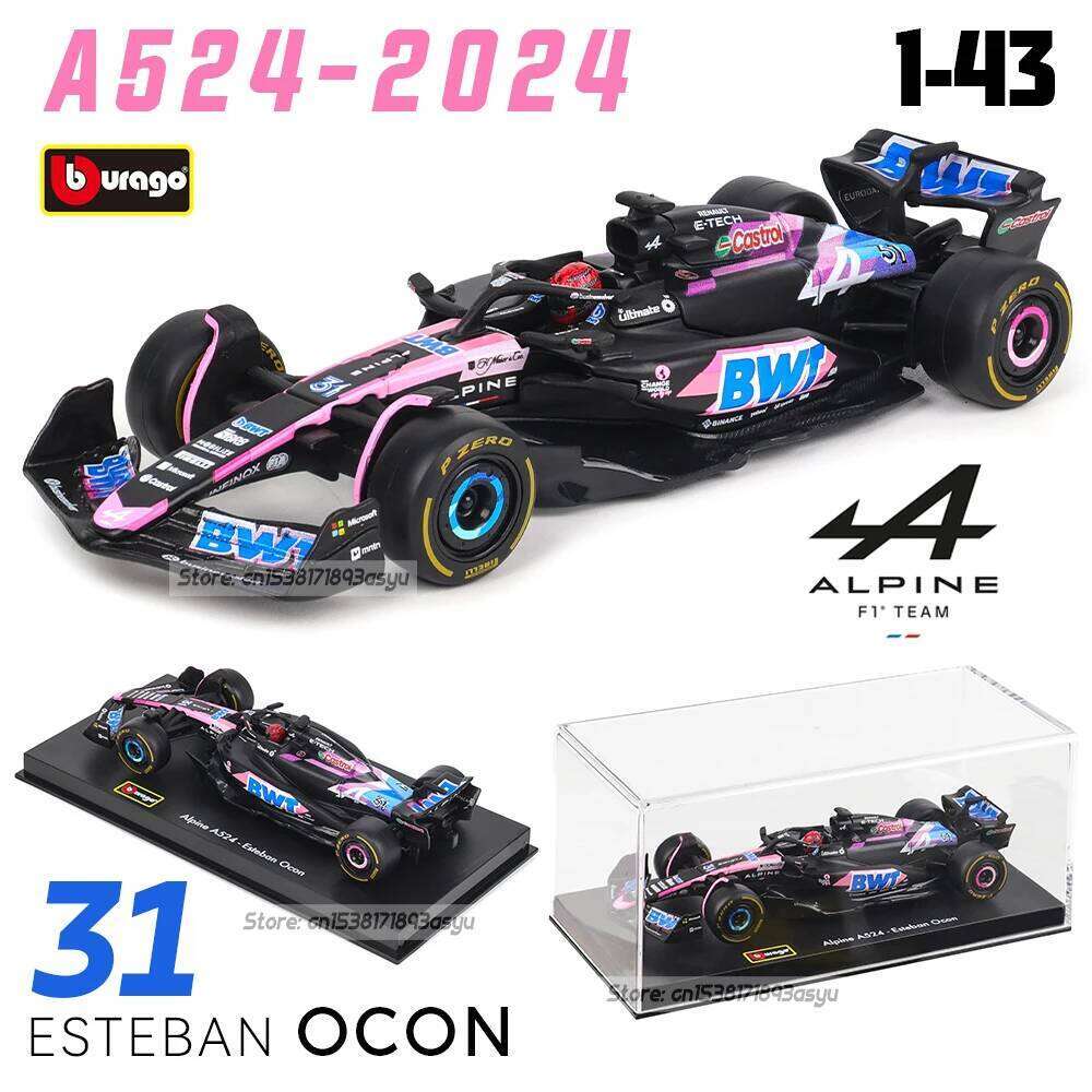 Bburago 1:43 Alpine F1 Team 2024 A524 10# Pierre Gasly 31# Esteban Ocon alloy car model toy series collection gift Die cast Z260306