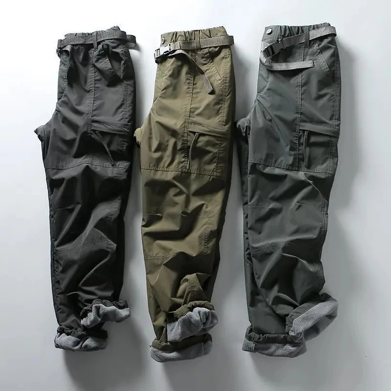 Tooling Pants Thick Waterproof Fleece Cargo Pants Men Women Winter Outdoor Multi-pockets Loose Straight Overall Long Trousers 260304