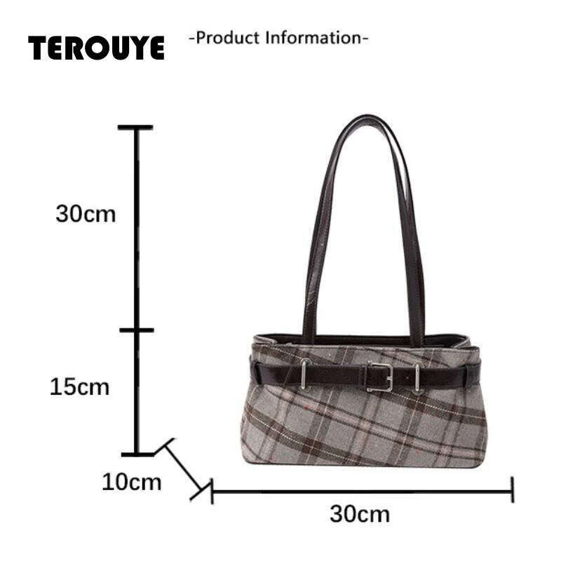 Fashionable Retro Soft PU Leather Checked Shoulder Large Capacity Hot Sale Bags For Women Zipper Cloth Women's Handbags TEROUYE