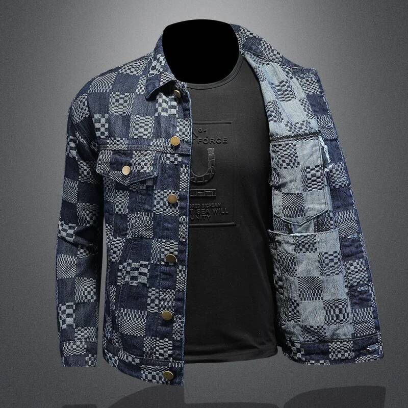 Spring Auutmn Jacquard Denim Jackets Luxury Cotton Turn Down Collar Simple Casual Male Cowboy Coats Man OuterWear