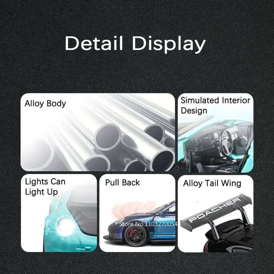 1:32 911 GT3 RS Macan Alloy Sports Car Diecast Model Toys Ornament Doors Opened Sound Light Pull Back Vehices Kids Festival Gift Z260306