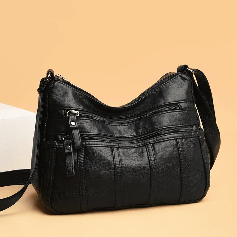 Fashion Soft Leather Crossbody Bags for Women 2026 Casual Female Multi Pocket Messenger Bags Retro Handbags Ladies Shoulder Bags 260306