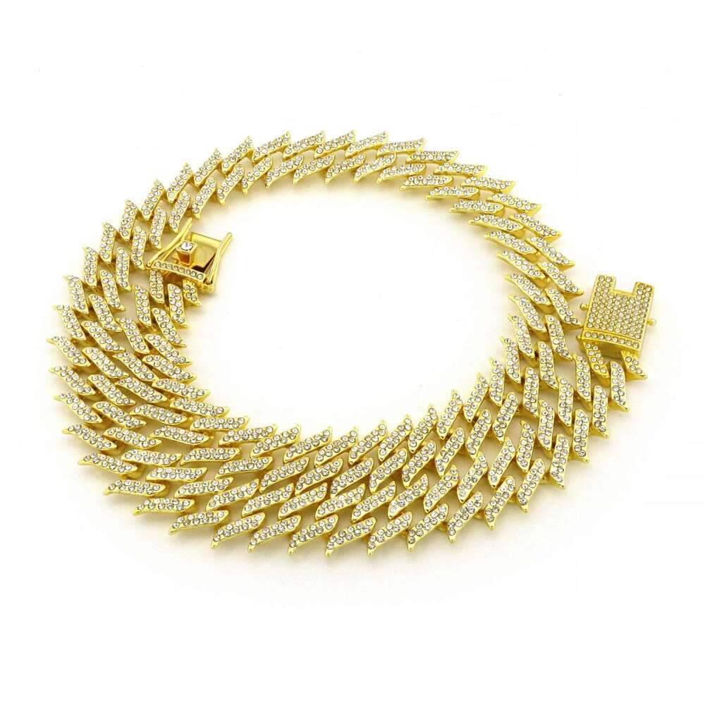New Full Diamond Thorn Cuban Chain High-Quality Design Sense Spiked 18mm Box Clasp Alloy Hip-Hop Necklace Wholesale