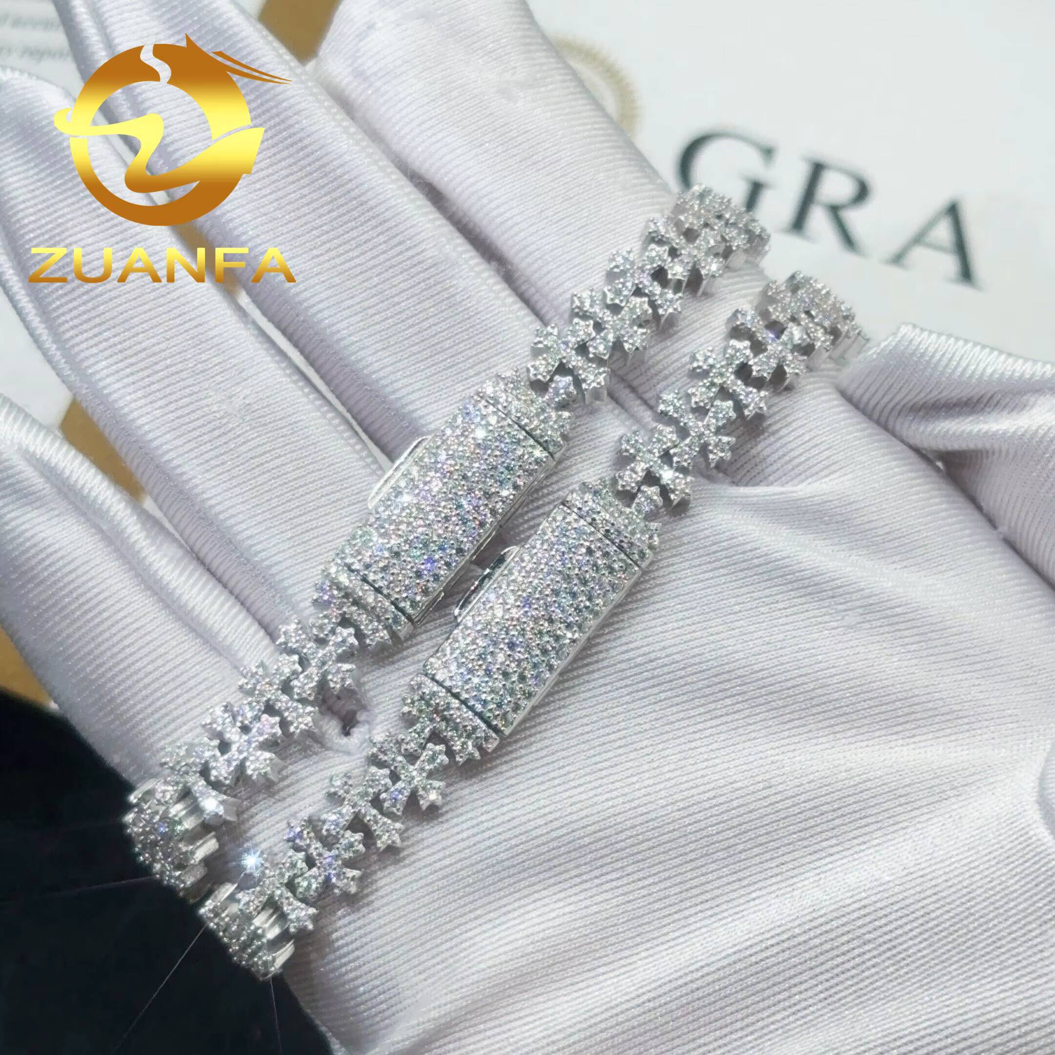 Instock Mini Cross Cuban Link Chain Bracelet Hip Hop Jewelry Iced Out Men Women Moissanite Bracelet 925 Silver Bracelet