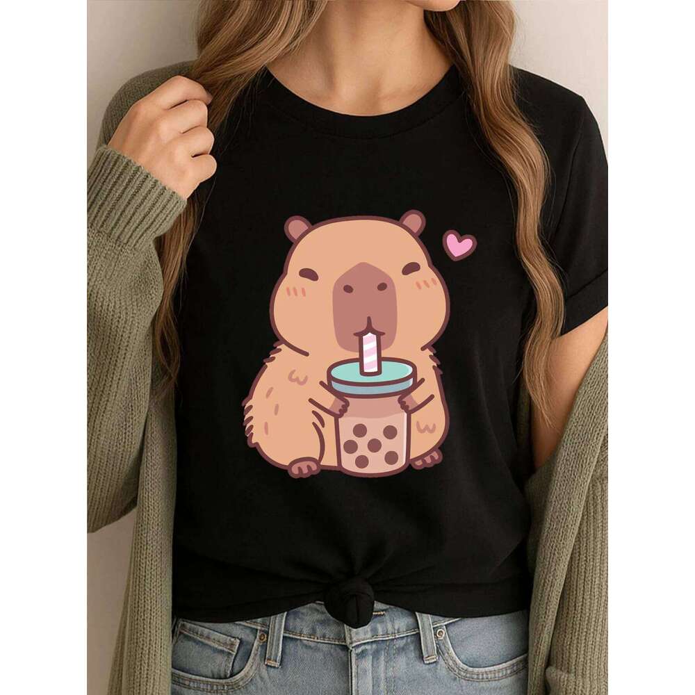 Cute Capybara Loves Drinking Bubble Tea Wholesale Tshirts 100 Pcs New Shirts And T-Shirts England Style XJ260306 XJ260306
