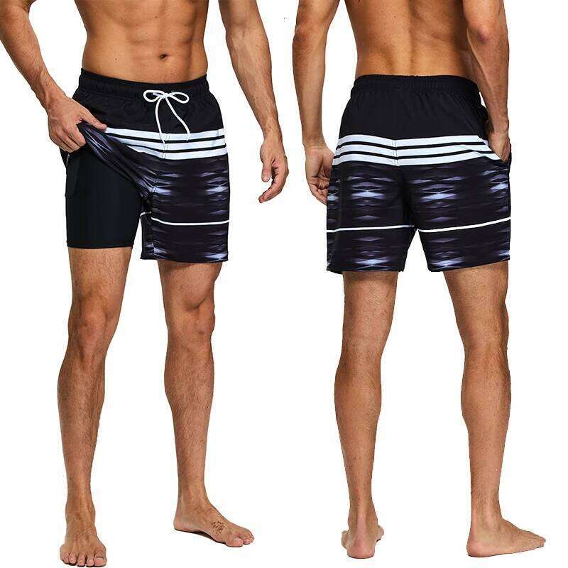 ESCATCH 2026 New Arrival Swimming Trunks Compression Liner 2 In 1 Printing Quick-Dry Gym Sports Mens Shorts Zipper Pockets Outdoor Equipment