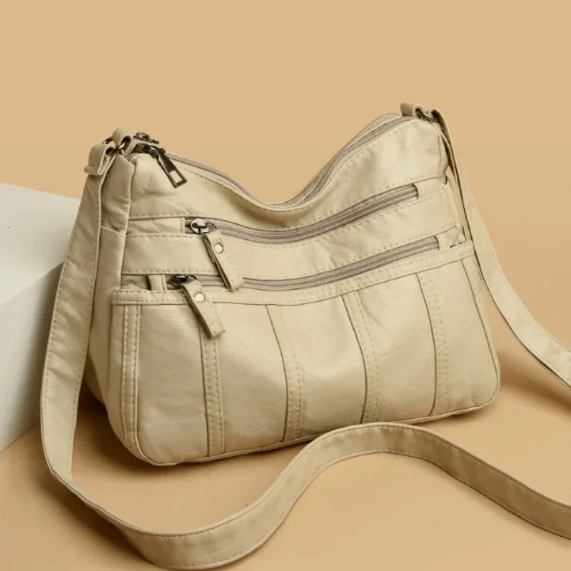 Fashion Soft Leather Crossbody Bags for Women 2026 Casual Female Multi Pocket Messenger Bags Retro Handbags Ladies Shoulder Bags 260306