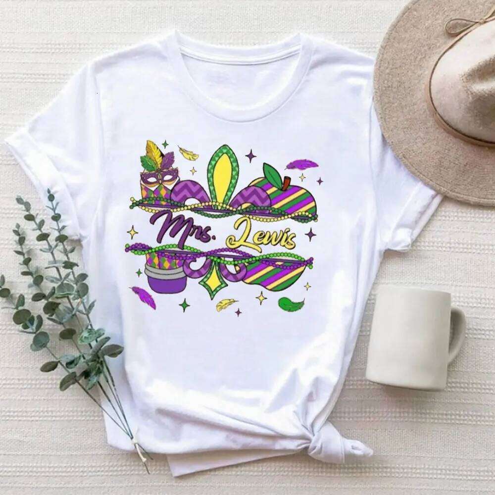 Teacher Shirt Personalized Mardi Gras Sweatshirt Fashion Printed T-shirt Tops Short-sleeve Ropa De Mujer Tees XJ260306 XJ260306